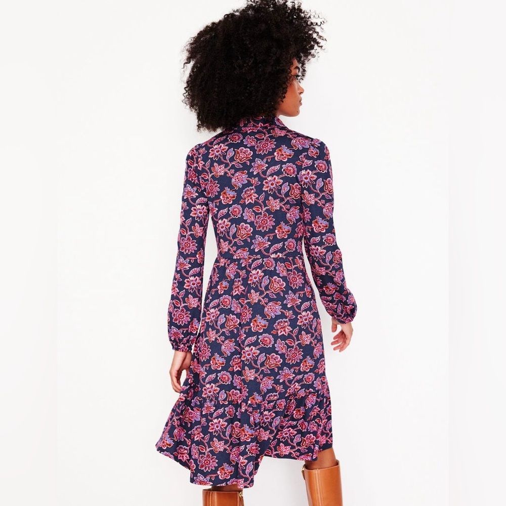 Boden Jemima Tiered Jersey Dress Rich Navy, Pink Ornate Pattern size 12 Regular - Picture 3 of 15